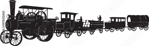 Vintage steam train, locomotive silhouette, black train, railroad icon, transportation vector
