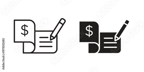 Signing cheque icon vector flat linear pack on white background