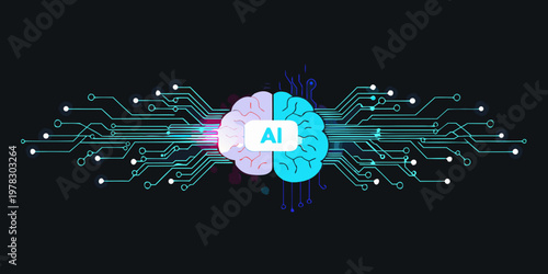 Artificial intelligence concept a brain integrated with circuit board elements