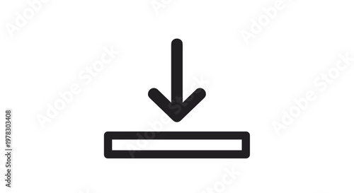 Simple black icon of a downward pointing arrow over a horizontal line, representing a download or install action for digital platforms.