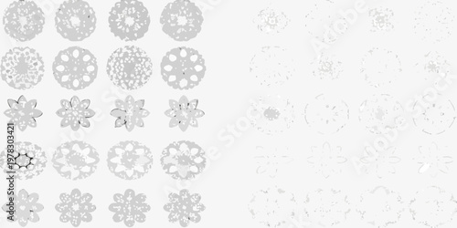 Arrangement of intricate circular and floral patterned vector designs