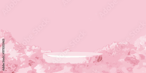 Minimalist pink platform display with abstract crystalline formations