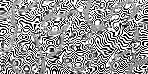 Hypnotic black and white optical illusion with swirling curved lines