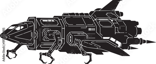 Futuristic spaceship, sci-fi vehicle, black illustration, futuristic design, spacecraft