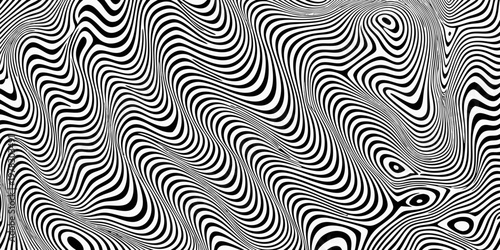 Optical illusion with swirling black and white lines creating a wavy effect