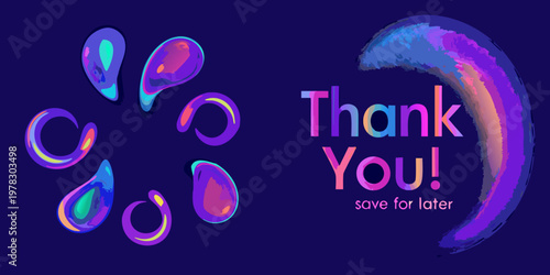 Neon abstract shapes and a thank you message on a dark background