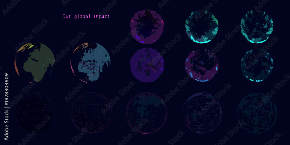 Naklejka premium Abstract global impact visualization with colorful geometric egg shaped forms