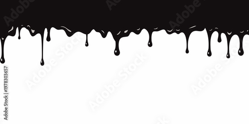 Bilde på lerret Abstract black liquid drips against a stark white background
