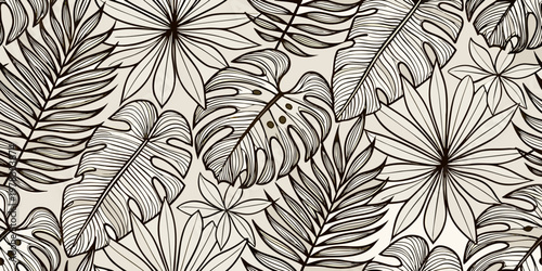 Intricate tropical leaf pattern in shades of brown and beige