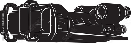 Industrial robotic arm, mechanical robotic arm, black vector illustration, industrial automation, robotics