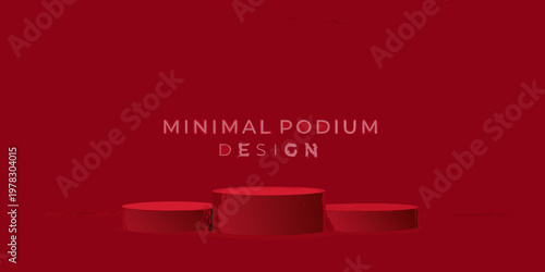 A red minimalist podium design with three cylindrical platforms