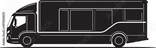 Black food truck, vector food cart, restaurant vehicle, illustration