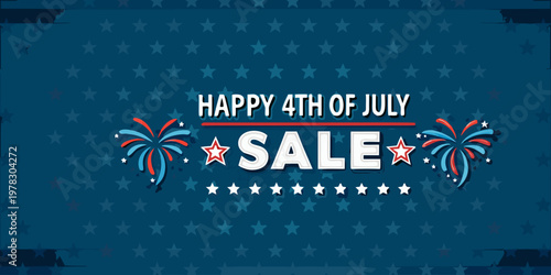 Festive fourth of july sale advertisement with fireworks and stars