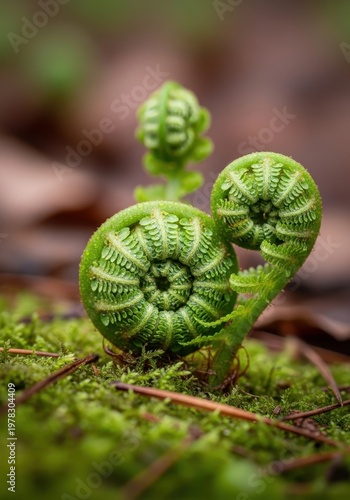 Close-up of Green Fern Fronds Growing in Lush Forest Environment