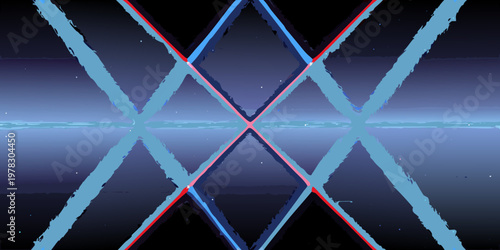 Abstract geometric pattern with intersecting blue and red diamond shapes