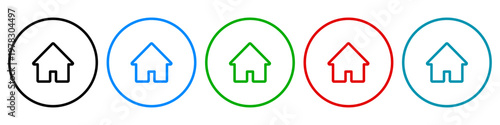 Set of five colorful house icons in circles for web and mobile application