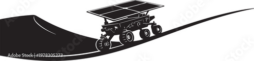 Robot, solar powered robot, black and white vector, futuristic technology, robotic vehicle