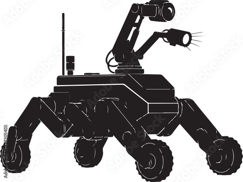 Robotic rover vehicle, robotic rover, robot, space exploration, black vector illustration