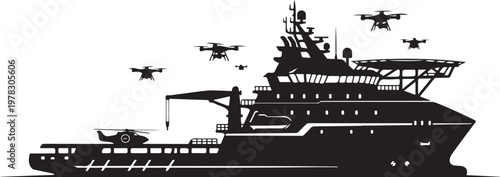 Luxury yacht, naval ship, boat silhouette, aircraft carrier, helicopter icons