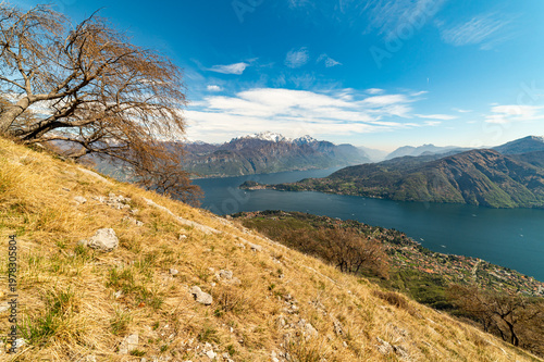 View of Lake Como from the Tremezzo mountains, with Bellagio and the mountains to the north of the lake.