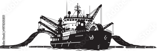 Industrial cargo ship, bulk carrier vessel, black silhouette, industrial transport, maritime shipping