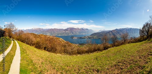 View of Lake Como from the Tremezzo mountains, with Bellagio and the mountains to the north of the lake.