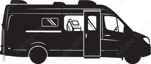 Campervan, motorhome, RV silhouette, vehicle icon, travel trailer
