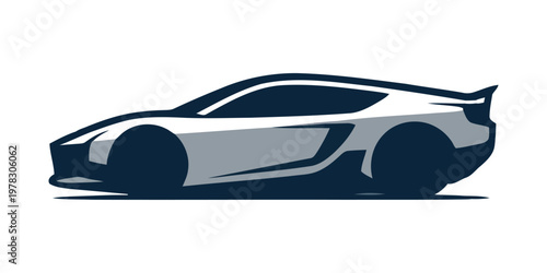 Luxury Car Silhouette Vector, Premium Sports Vehicle Black Icon, Modern Automotive Design and White Background