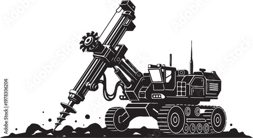 Drilling rig, heavy industry, construction equipment, vector illustration