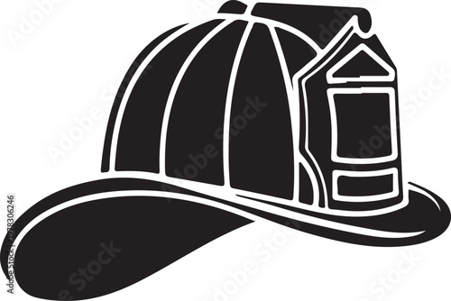 Black and white vector illustration of a traditional firefighter helmet