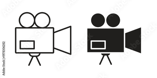 TV camera icon vector flat linear pack on white background