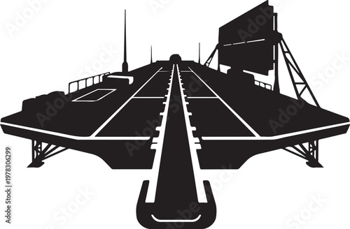 Airplane runway, airport infrastructure, black silhouette, aviation vector