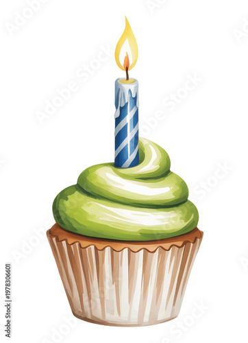 Watercolor cup cake collection for birthday party dessert decoration.