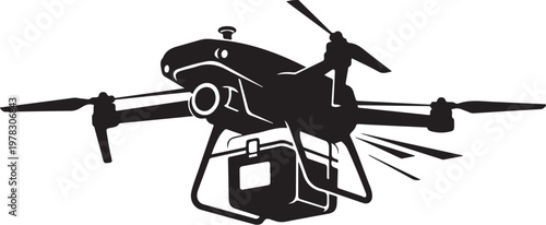 Drone, quadcopter, aerial vehicle, black silhouette, icon