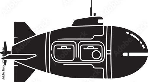 Black submarine icon, vector illustration, nautical symbol, marine vehicle