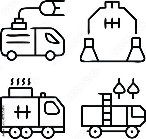 Four clean, line-art illustrations showcase key aspects of the industry, offering a glimpse into its operations.