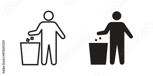 Waste Bin icon vector flat linear pack on white background