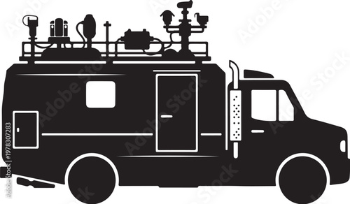Black silhouette van, emergency response vehicle, rescue truck, emergency services icon