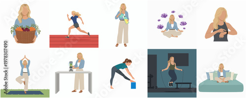 Minimalist Lifestyle Blonde Woman Doing Various Activities Illustration