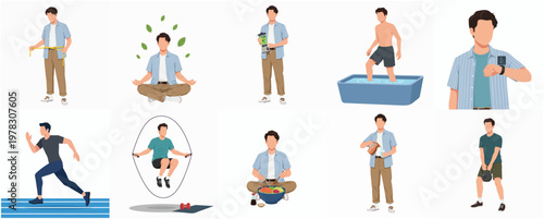 Flat Illustration Set of Healthy Lifestyle with Active Man Character