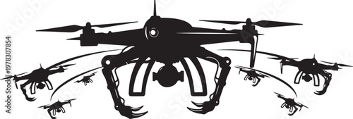 Drone, quadcopter, unmanned aerial vehicle, flying robot, black silhouette