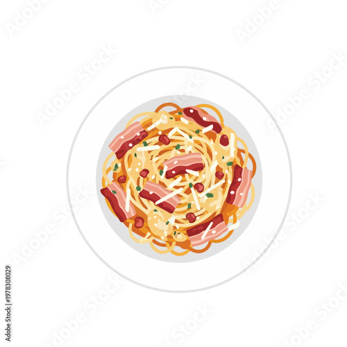 Obraz na płótnie Spaghetti Carbonara Flat Vector Italian Food
