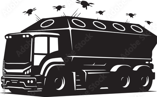 Black truck, silhouette vehicle, insecticide sprayer, pest control