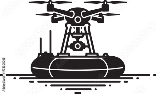 Drone, quadcopter, unmanned aerial vehicle, UGV, robotic boat, amphibious drone, vector icon