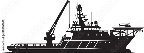 Black silhouette ship, cargo vessel, industrial boat, maritime icon