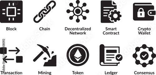 blockchain technology concepts with icons and cryptocurrency elements flat design vector illustration