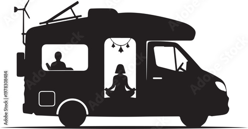 Campervan, motorhome silhouette, RV vehicle, travel trailer