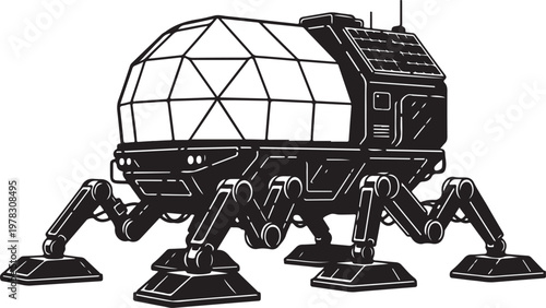 Futuristic Space Robot, Sci-Fi Crawler, Black Vector Illustration, Space Exploration Vehicle