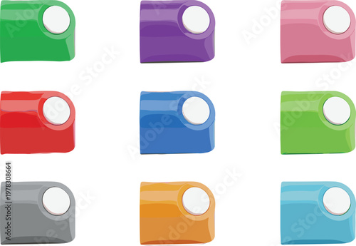 Colorful plastic jerry can vector set featuring fuel and liquid containers in various colors in minimal flat style isolated on clean background