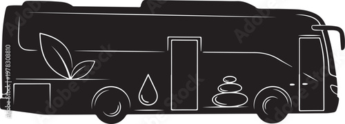 Eco friendly camper van, sustainable travel, RV icon, green tourism vehicle